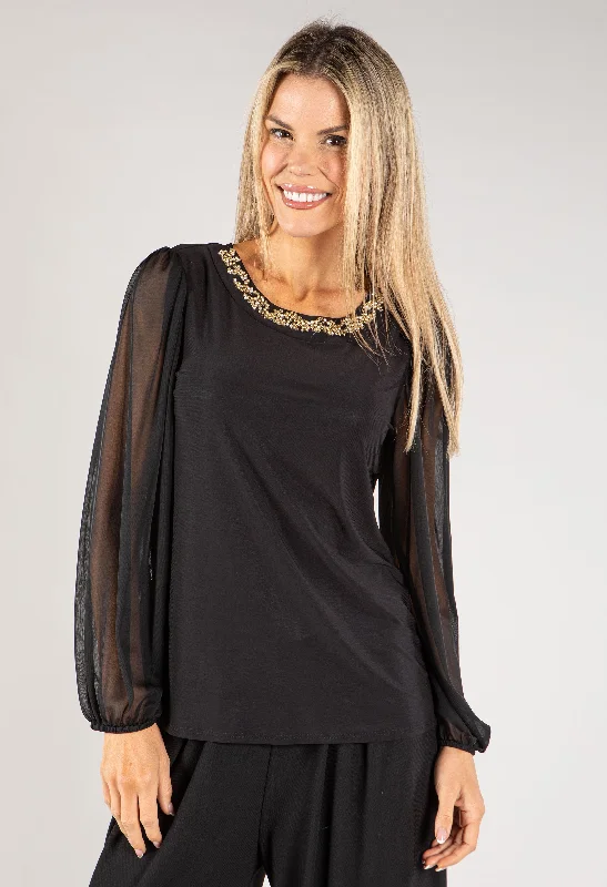 Mesh Sleeve Diamante Blouse