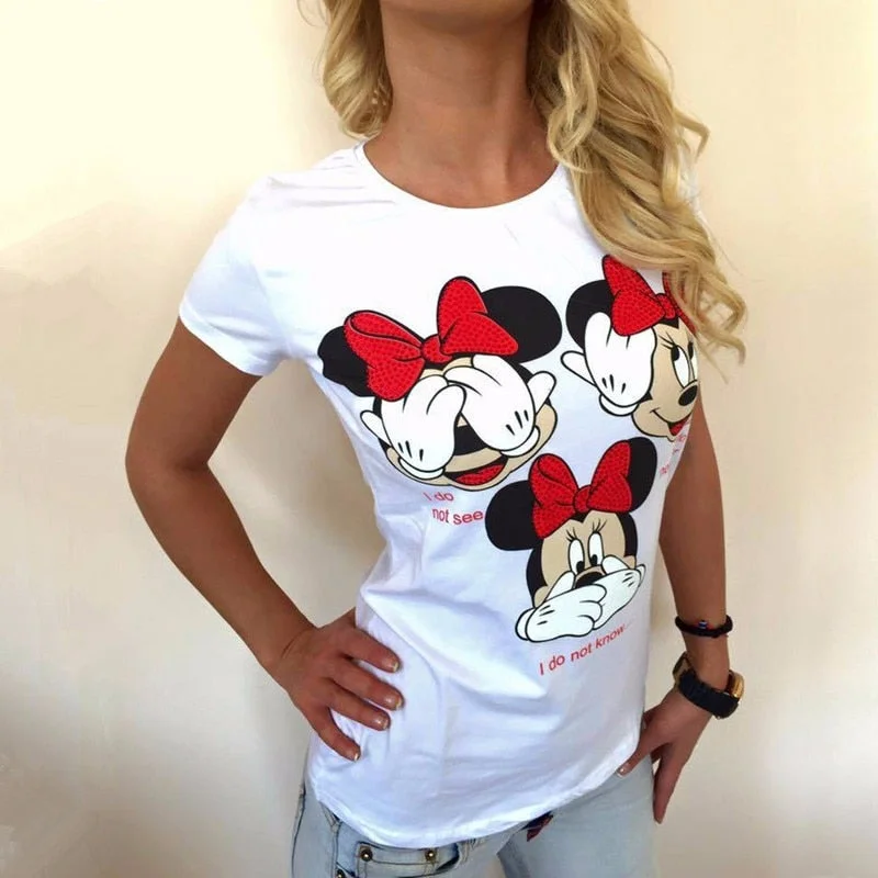 Amy Fashion - Three Mickey Mouse Print Women T shirt