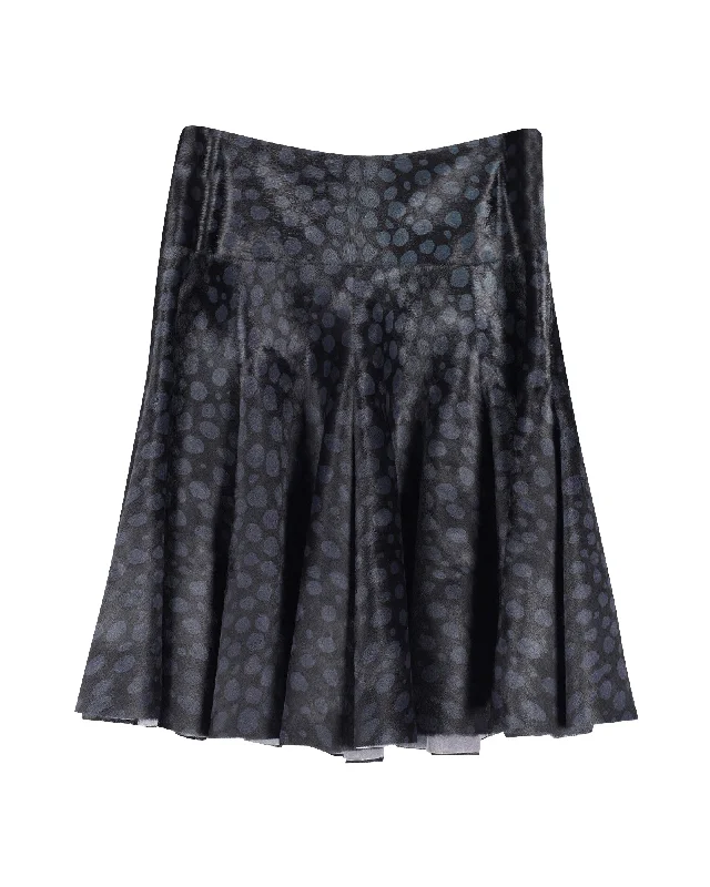 Alaia Printed Pony Skin Skater Skirt in Black Leather