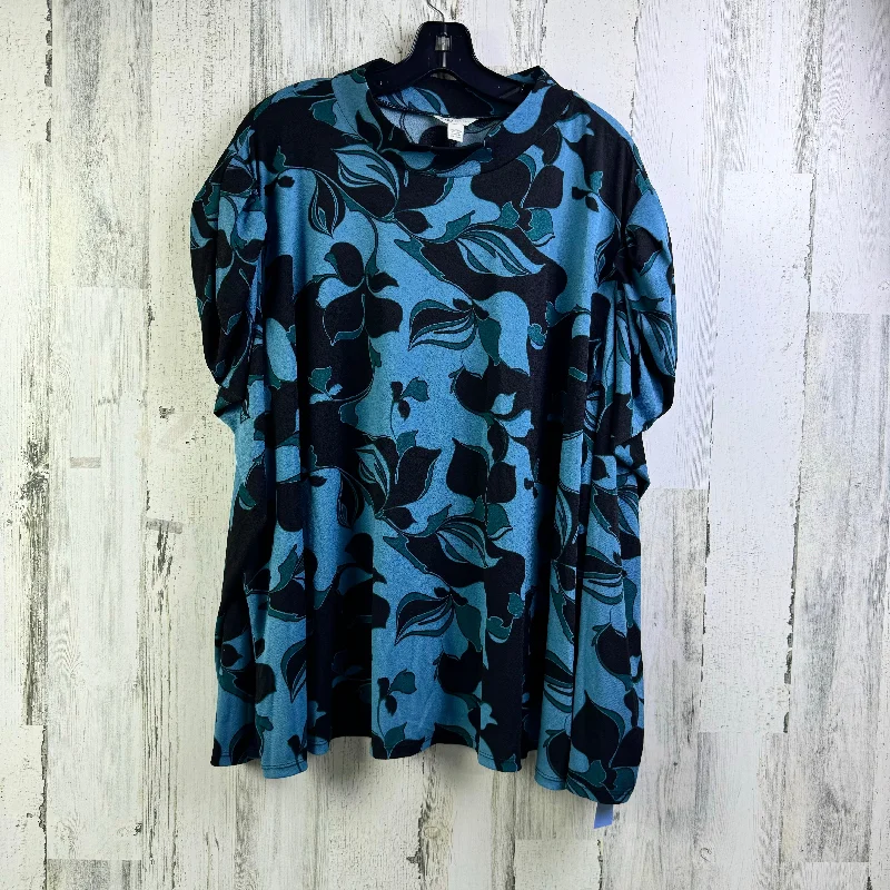 Blouse Long Sleeve By Cato In Blue Black, Size: 3x