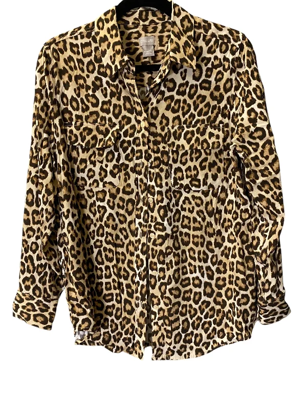 Blouse Long Sleeve By Chicos In Animal Print, Size: M