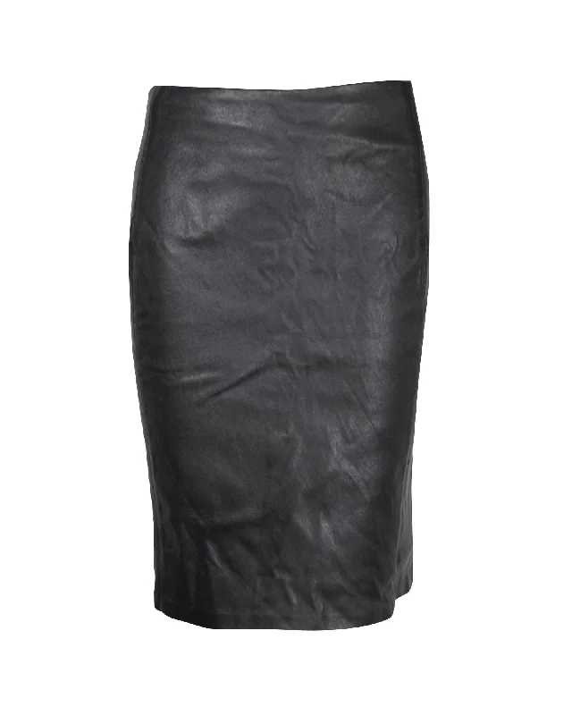 Diane Von Furstenberg Midi Skirt in Black Leather