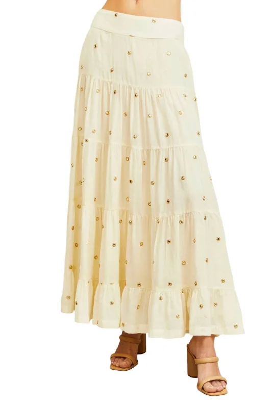 Linen Mirror Maxi Skirt In Ivory