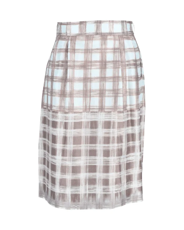 Loro Piana Plaid Midi Skirt in Multicolor Silk