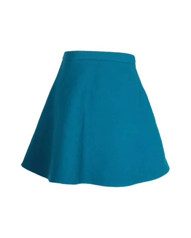 Miu Miu A-line Mini Skirt in Teal Wool