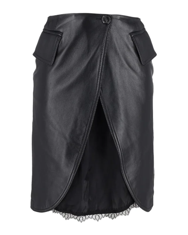 MM6 Maison Margiela Open-Front Skirt in Black Leather