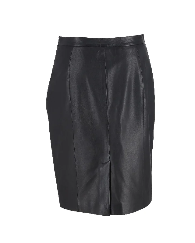 Red Valentino Knee-Length Pencil Skirt in Black Leather