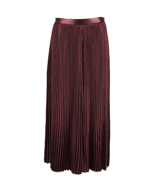 Ulla Johnson Rami Pleated Midi Skirt in Burgundy Polyester