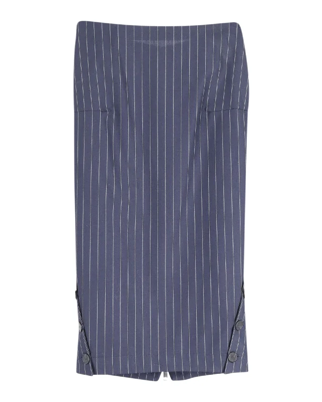 Victoria Beckham Pin Stripe Pencil Skirt in Navy Blue Wool