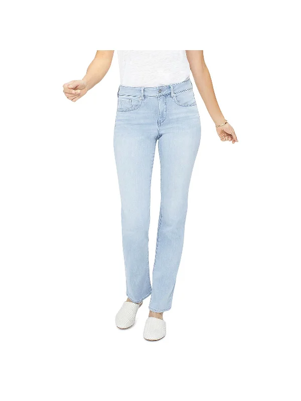 Marilyn Womens Denim Whisker Wash Straight Leg Jeans