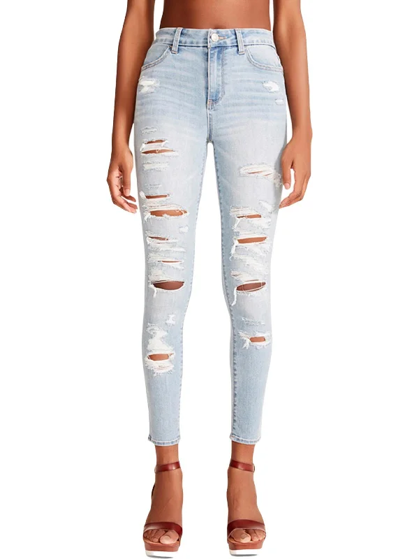 Rocker Womens High Rise Distressed Skinny Jeans