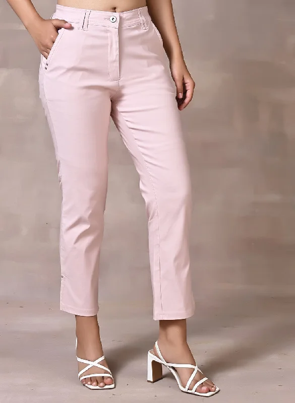 Peach Regular Plain Capri