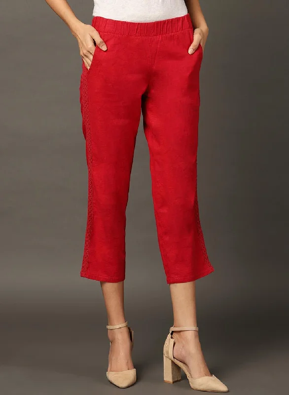 Red Regular Plain Designer Capri