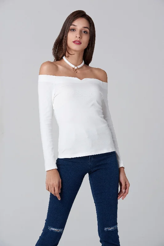 White Off the Shoulder Prism Choker Top