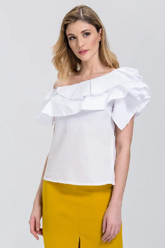 White One-Shoulder Ruffle Tiered Top