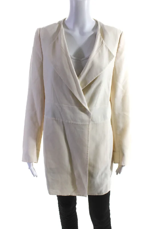 Akris Womens Wool Lightweight Snap Front Long Jacket Coat Ivory