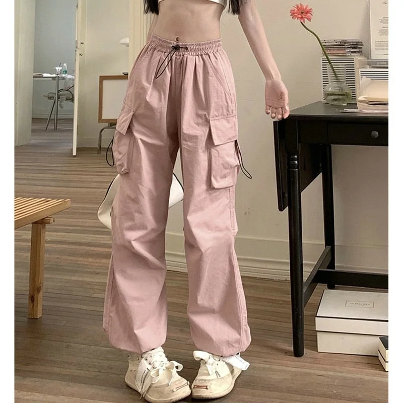 Amy Fashion - Casual Baggy Straight Wide Leg Pockets Joggers Trousers