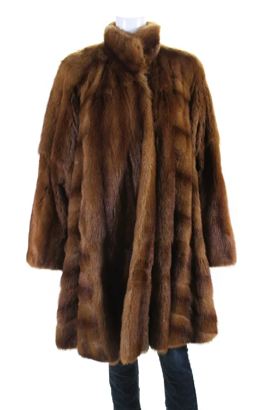 Larry Weinstein  Womens Mink Fur Swing Coat Red Brown