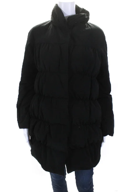 Moncler Womens Quilted Snap Button Collared Long Sleeve Puffer Coat Black