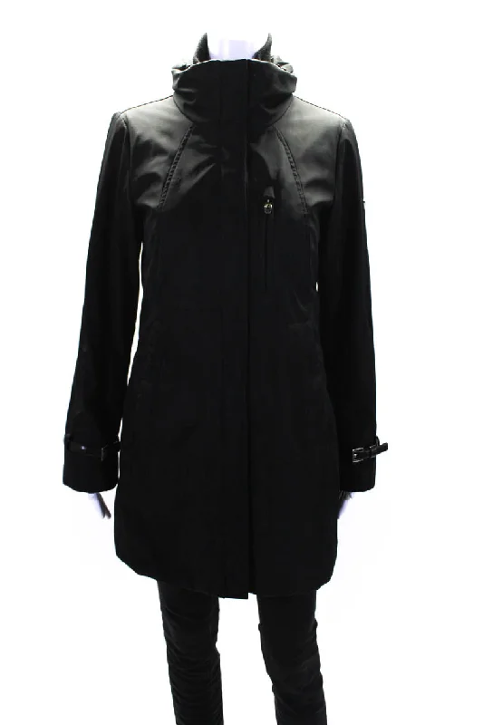 Post Card Womens Full Zipper High Neck Long Sleeves Parka Coat Black