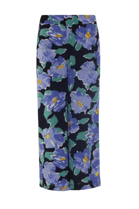 Printed Viscose Crop Pants | Blue Green Flower | 3366AR