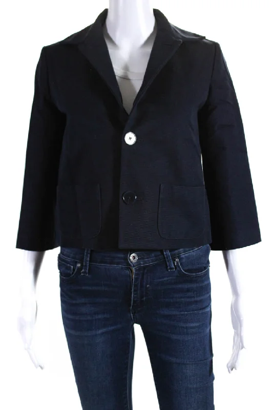 Ralph Lauren Black Label Womens Cotton Collared Button Down Jacket Navy