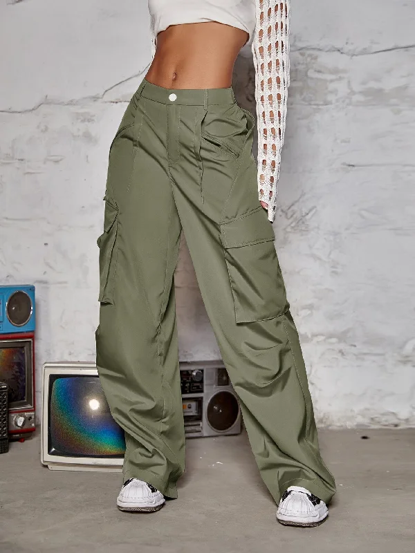 Amy Fashion - Street Flap Pocket  Wide Leg Cargo Pants