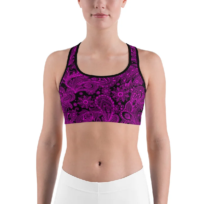 Pink Glowing Floral Sports Bra