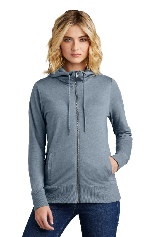 District Womens French Terry Full Zip Hooded Sweatshirt Hoodie - Heather Flint Blue