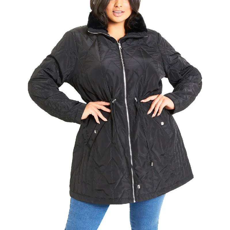 Evans Womens Faux Fur Trim Quilted Puffer Jacket