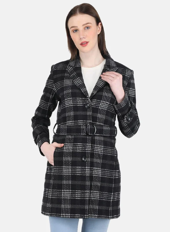 Women Black Check Coat