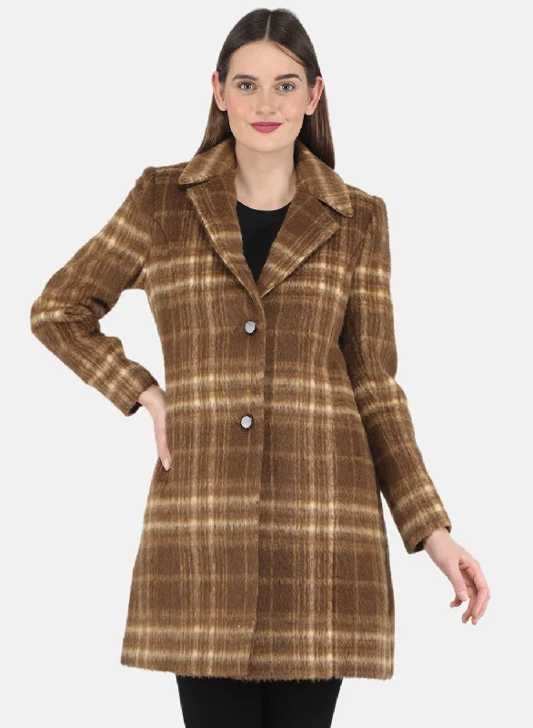 Women Brown Check Coat