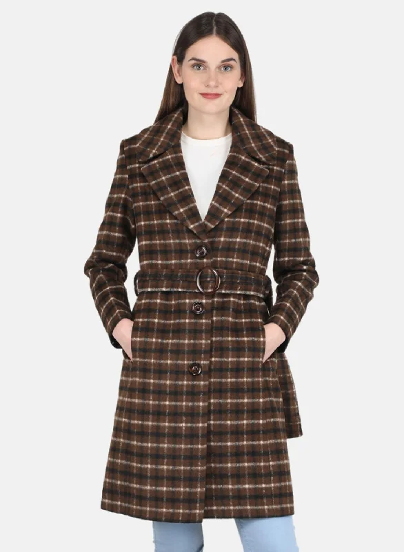 Women Brown Check Coat