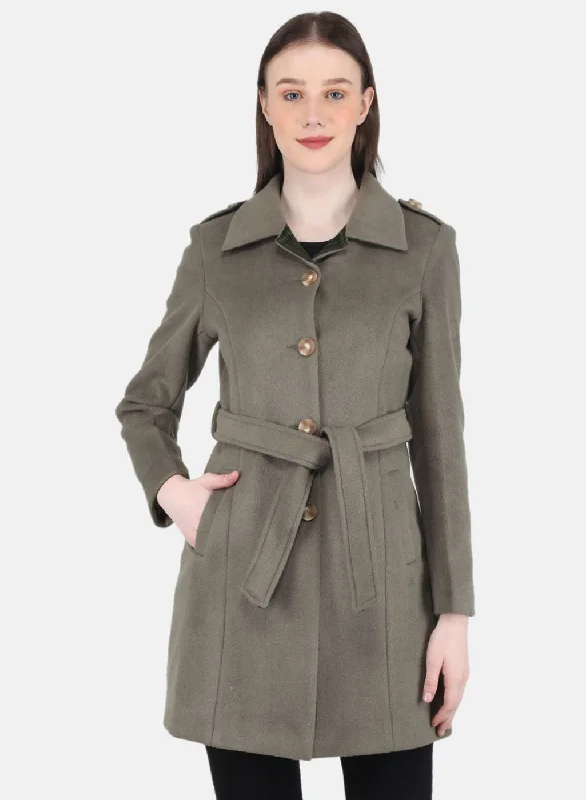 Women Olive Solid Coat