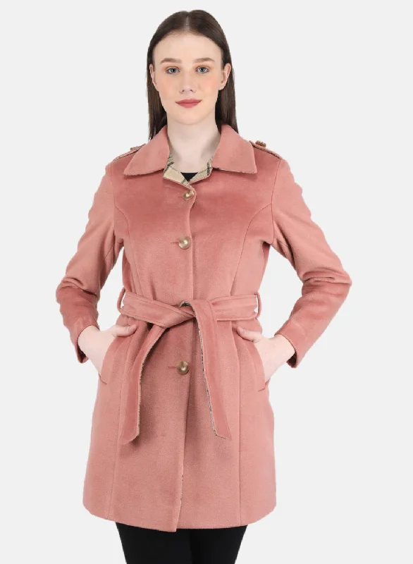 Women Peach Solid Coat