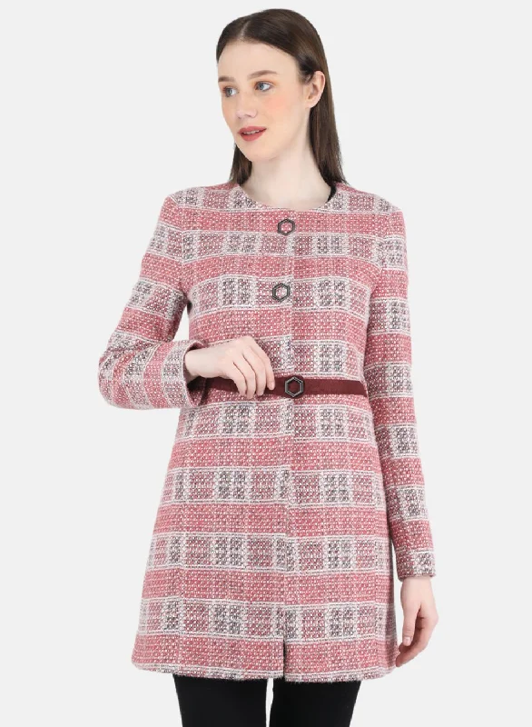 Women Pink Check Coat