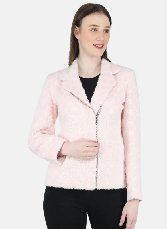 Women Pink Embroidered Coat