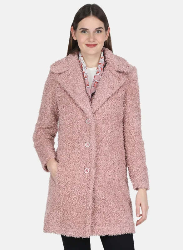 Women Pink Solid Coat