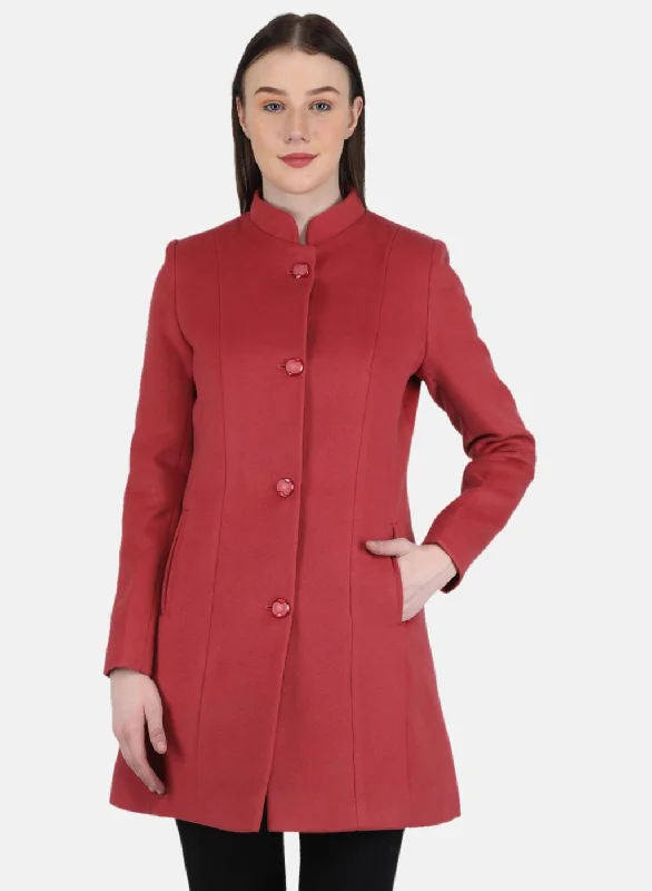 Women Pink Solid Coat