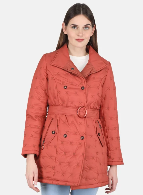 Women Rust Orange Solid Long Jacket