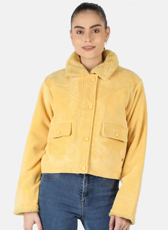 Women Yellow Solid Jacket