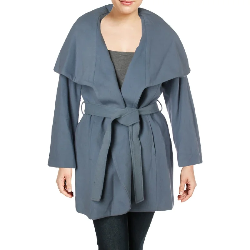 Tahari Marla Women’s Plus Size Oversized Collar Warm Wool Blend Wrap Coat