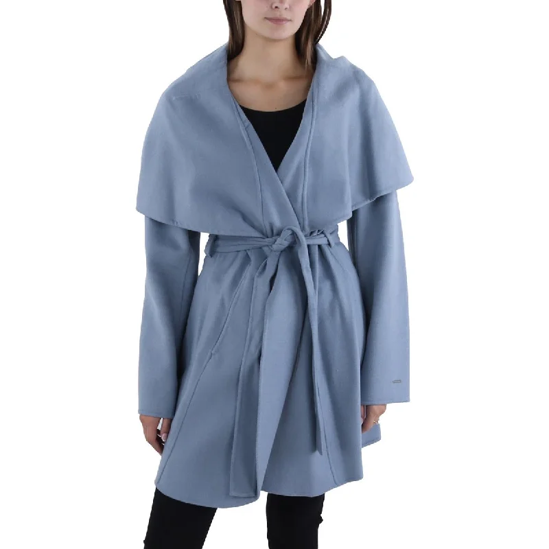 Tahari Womens Wool Blend Belted Wrap Coat