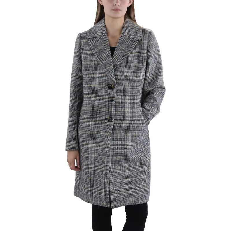 Tahari Womens Wool Blend Plaid Overcoat