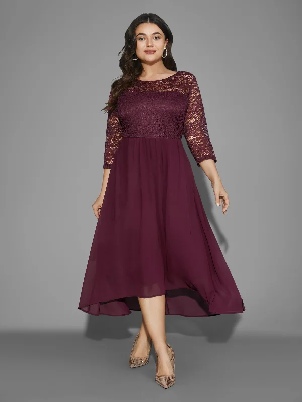 Crochet Lace High Low Hem Midi Dress