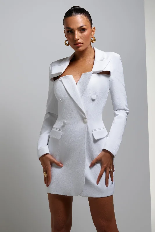 Everyone's Watching | White Fitted Cut-Out Blazer Mini Dress