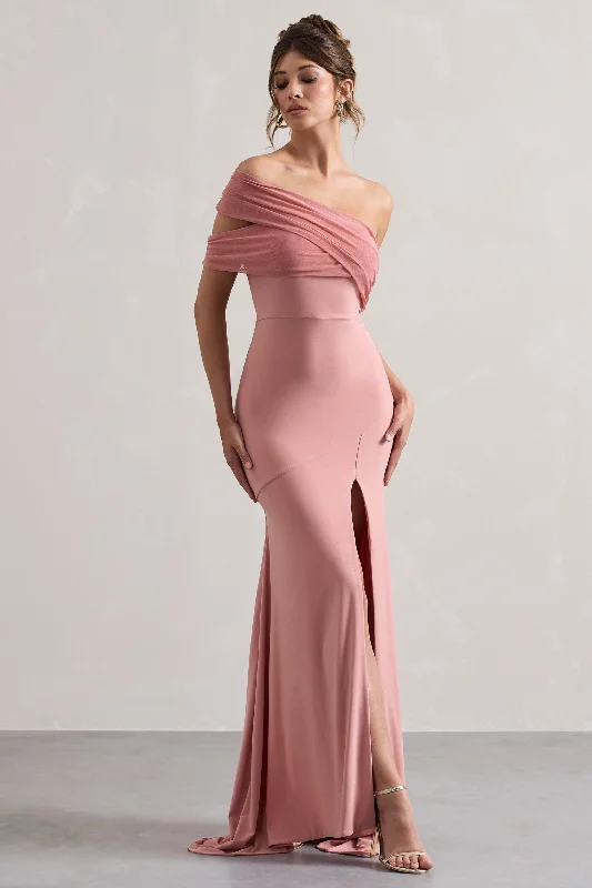 Fused | Blush Asymmetric Bardot Split Maxi Dress