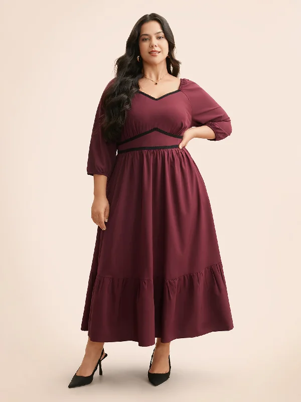 Heart Neckline Woven Ribbon Midi Dress