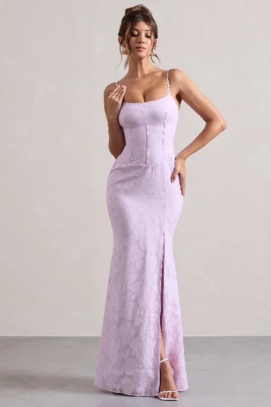 Intimacy | Lilac Lace Corset Split Maxi Dress