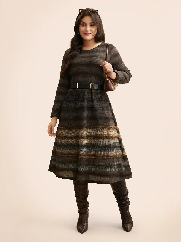 Ombre Contrast Lantern Sleeve Midi Dress